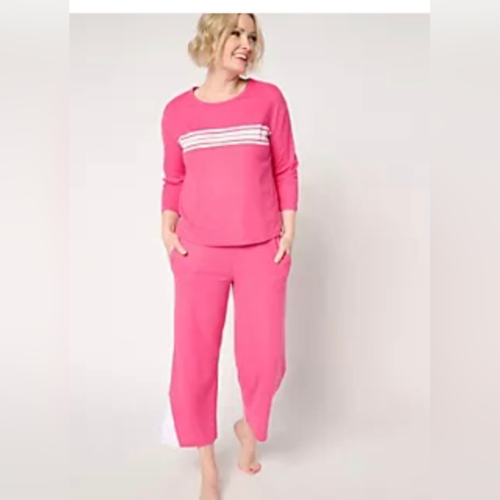 Muk luks Bright Pink Pajamas Waffle Knit Lightweight Large Elastic Waist PJ QVC